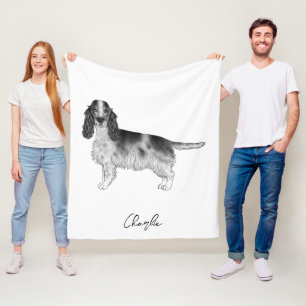Cocker Spaniel in zwart en wit & aangepaste naam Fleece Deken