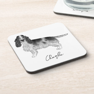 Cocker Spaniel in zwart en wit & aangepaste tekst Bier Onderzetter