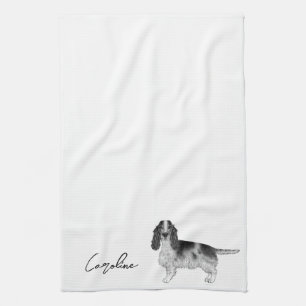 Cocker Spaniel in zwart en wit & aangepaste tekst Theedoek