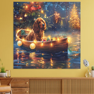 Cocker Spaniel Kerst Feestelijke Reis Canvas Afdruk