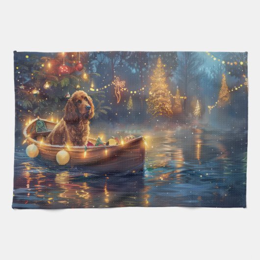 Cocker Spaniel Kerst Feestelijke Reis Theedoek (Horizontaal)