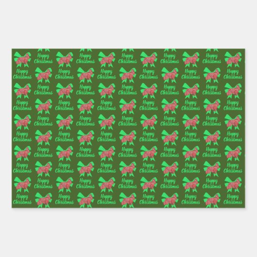 Cocker Spaniel Kerst Hond & Groene Boog 3 kleuren Inpakpapier Vel (Voorkant 2)