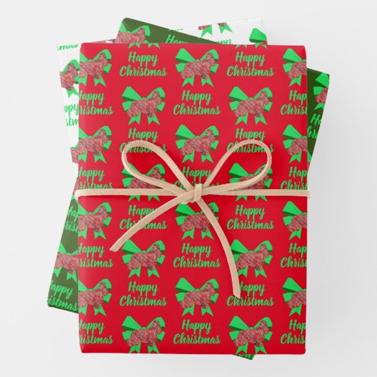Cocker Spaniel Kerst Hond & Groene Boog 3 kleuren Inpakpapier Vel (In situ)