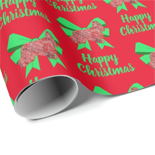 Cocker Spaniel Kerst Hond & Groene Boog Rood Cadeaupapier (Rol Hoek)
