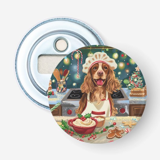 Cocker Spaniel Kerstbakken: Festive Kerstmis Button Flesopener (Voorkant)