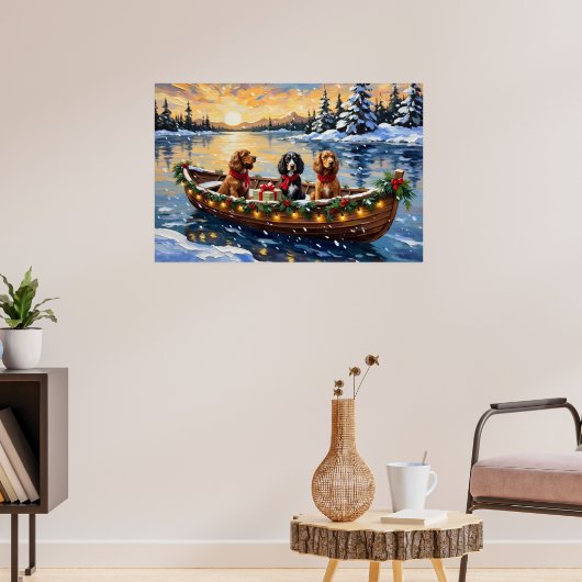 Cocker Spaniel Kerstboot Vakantie Poster (Woonkamer 3)