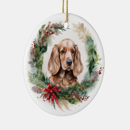 Cocker Spaniel Kerstkrans Feestelijke Pup Keramisch Ornament (Rechts)
