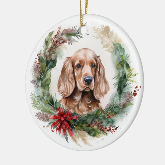 Cocker Spaniel Kerstkrans Feestelijke Pup Keramisch Ornament (Links)