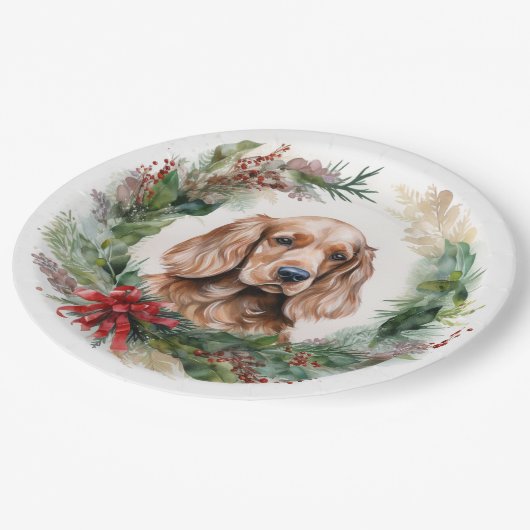 Cocker Spaniel Kerstkrans Feestelijke Pup Papieren Bordje (Gekanteld)