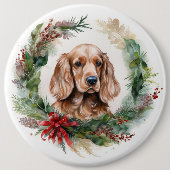 Cocker Spaniel Kerstkrans Feestelijke Pup Ronde Button 6,0 Cm (Voorkant)