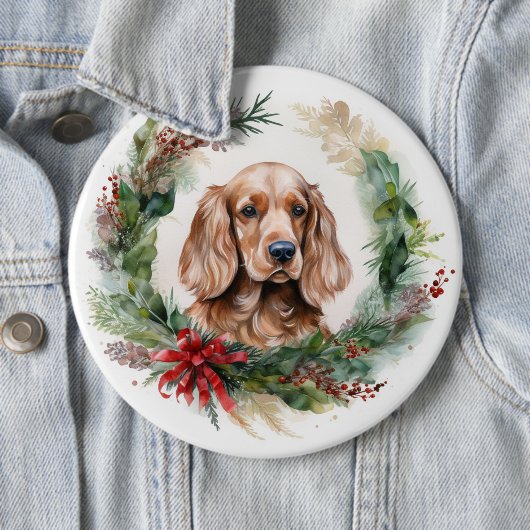 Cocker Spaniel Kerstkrans Feestelijke Pup Ronde Button 6,0 Cm (In situ)
