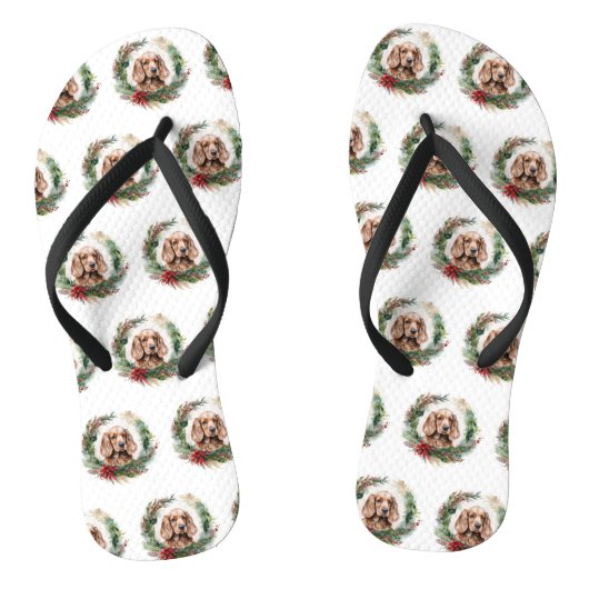 Cocker Spaniel Kerstkrans Feestelijke Pup Teenslippers (Voetbed)