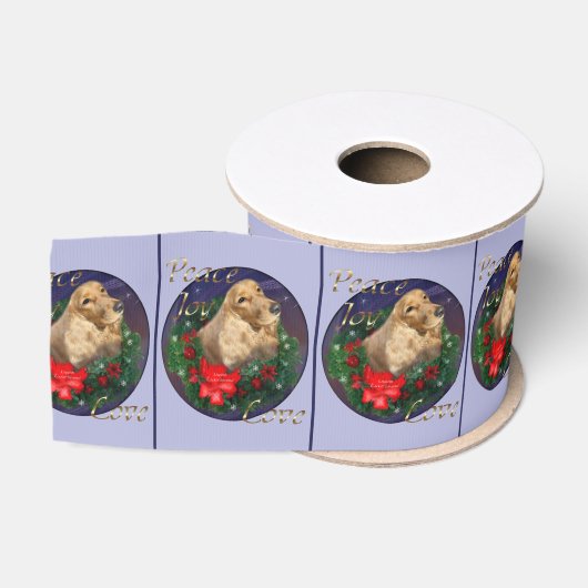 Cocker Spaniel Kerstmis Grosgrain Lint (Spoel)
