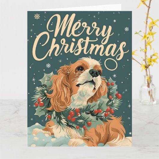 Cocker Spaniel Kerstmis Kaart (Gele Bloem)