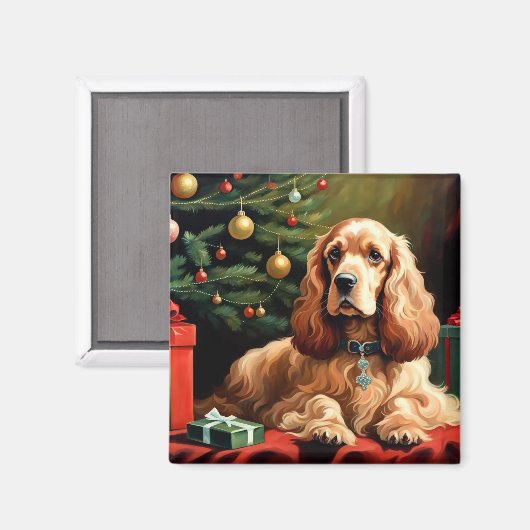 Cocker Spaniel Kerstmis Magneet (Voorkant / Achterkant)
