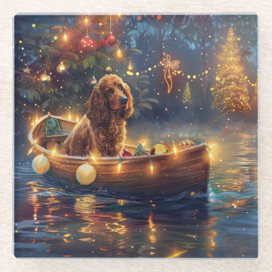 Cocker Spaniel Kerstvakantie Glazen Onderzetter (Voorkant)