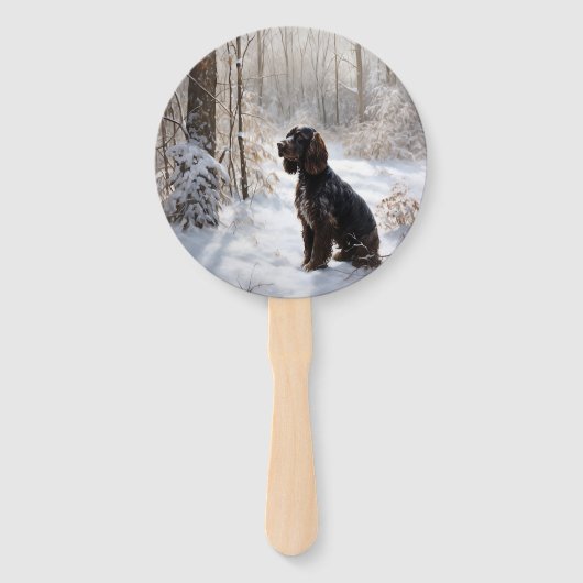 Cocker Spaniel Laat het sneeuwen Kerstmis Handwaaier (Achterkant)