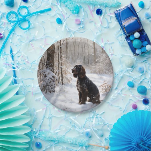 Cocker Spaniel Laat het sneeuwen Kerstmis Papieren Bordje (Feest)