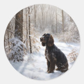 Cocker Spaniel Laat het sneeuwen Kerstmis Ronde Sticker (Voorkant)