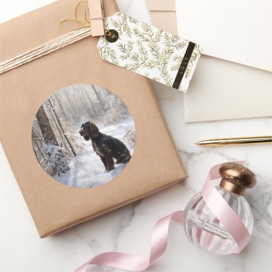 Cocker Spaniel Laat het sneeuwen Kerstmis Ronde Sticker (Geschenken)