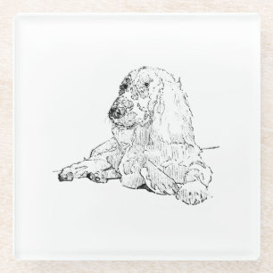 Cocker Spaniel Lijntekening Kunst Hond Glazen Onderzetter