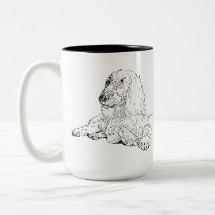 Cocker Spaniel Lijntekening Kunst Hond Koffiemok Tweekleurige Koffiemok
