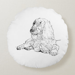 Cocker Spaniel Lijntekening Kunst Hond  Rond Kussen