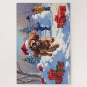 Cocker Spaniel loopt in de sneeuw met kerst Pet Legpuzzel (Verticaal)