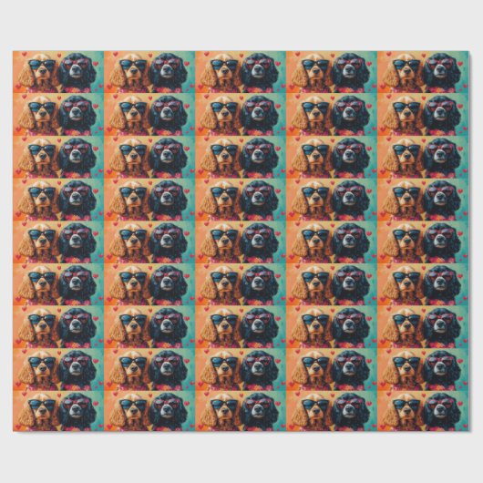 Cocker Spaniel met hart Rozen Valentijnsdag Cadeaupapier (Vlak)