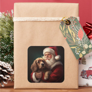 Cocker Spaniel met Kerstman Festieve Kerst Vierkante Sticker