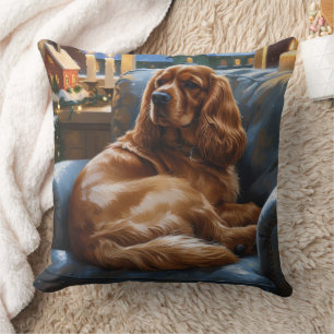 Cocker Spaniel met kerstverlichting Vakantie Kussen