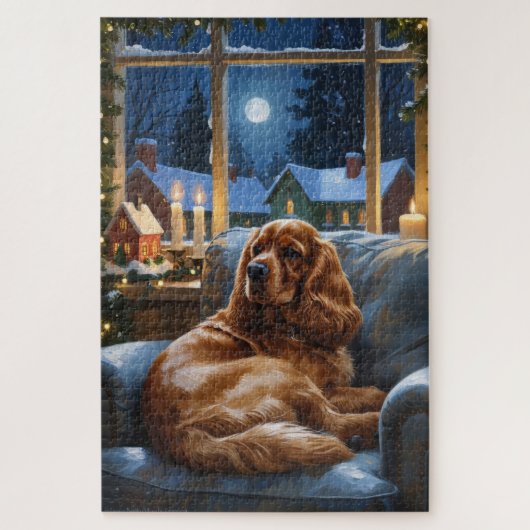 Cocker Spaniel met kerstverlichting Vakantie Legpuzzel (Verticaal)