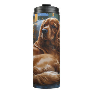 Cocker Spaniel met kerstverlichting Vakantie Thermosbeker