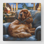 Cocker Spaniel met kerstverlichting Vakantie Vierkante Klok (Voorkant)