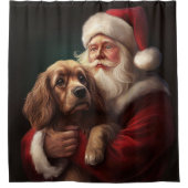 Cocker Spaniel Met Sinterklaas Feestelijke Kerstmi Douchegordijn (Voorkant)