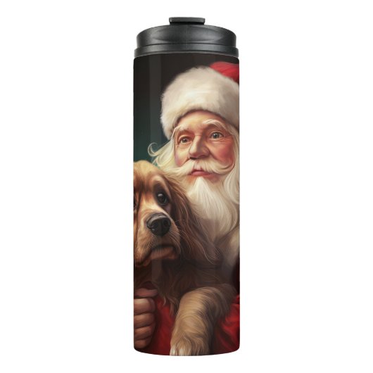 Cocker Spaniel Met Sinterklaas Feestelijke Kerstmi Thermosbeker (Voorkant)
