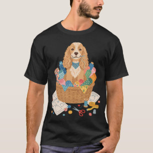 Cocker Spaniel Naaien Ambachtelijke Stof Kunst Qui T-shirt