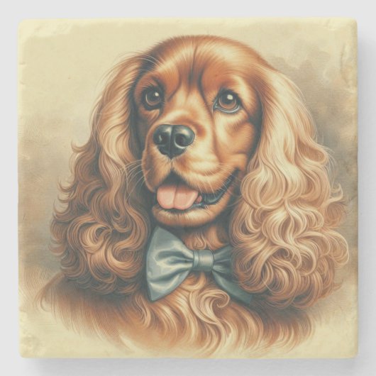 Cocker Spaniel Olieverfschilderij Stenen Onderzetter (Voorkant)