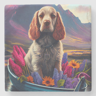 Cocker Spaniel op een peddel: Een landschappelijk Stenen Onderzetter