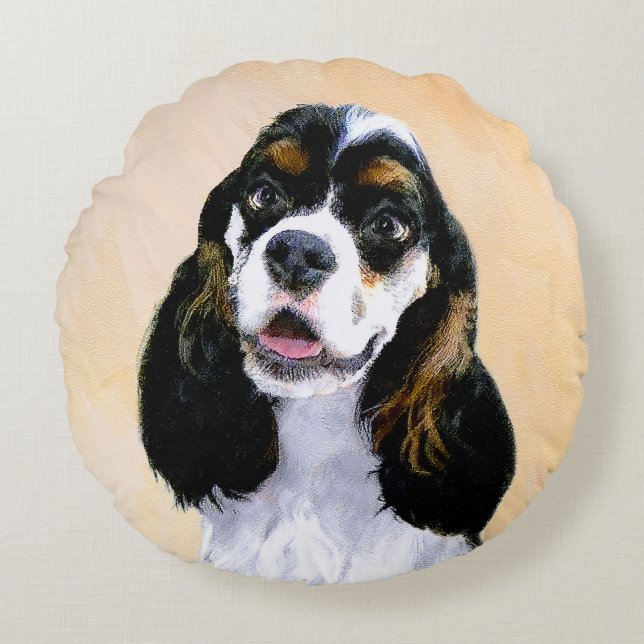 Cocker Spaniel (Parti) Schilderen - Oorspronkelijk Rond Kussen (Voorkant)