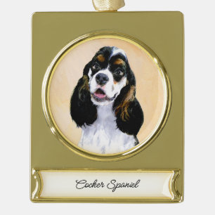 Cocker Spaniel (Parti) Schilderen - Oorspronkelijk Verguld Banner Ornament