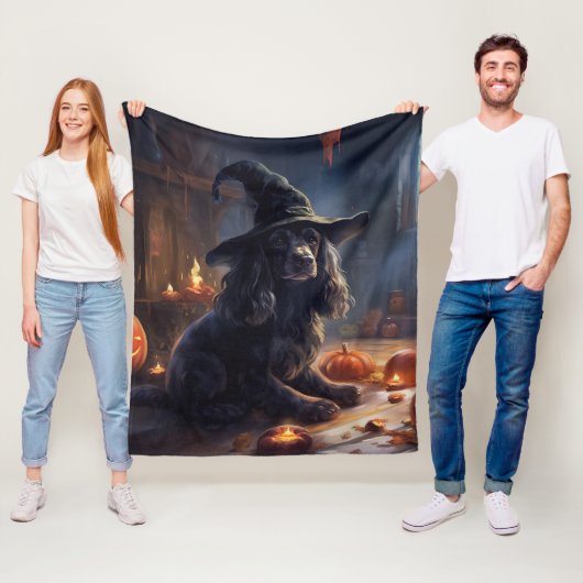 Cocker Spaniel Pompoenen Halloween Scary Fleece Deken (In situ)