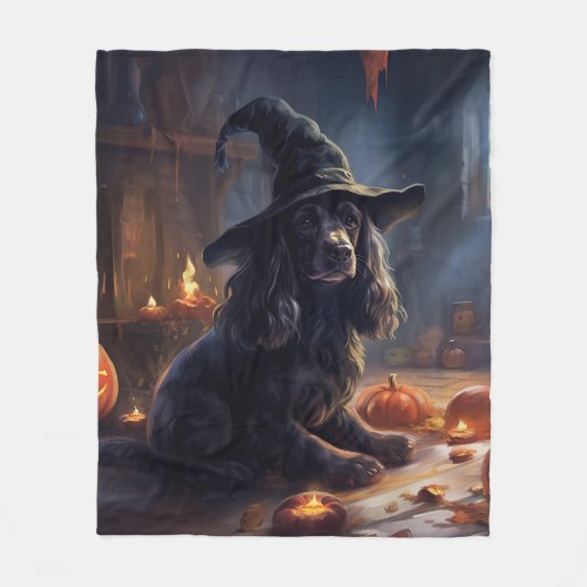Cocker Spaniel Pompoenen Halloween Scary Fleece Deken (Voorkant)