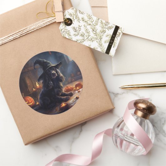 Cocker Spaniel Pompoenen Halloween Scary Ronde Sticker (Geschenken)