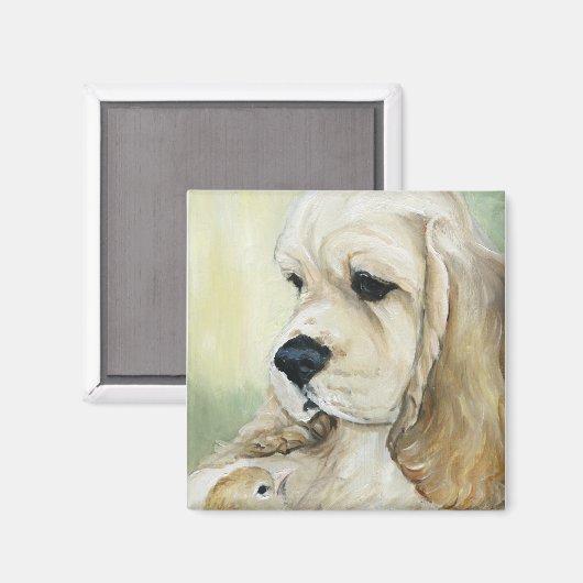 Cocker Spaniel Pup and Chick Magnet (Recto/Verso)