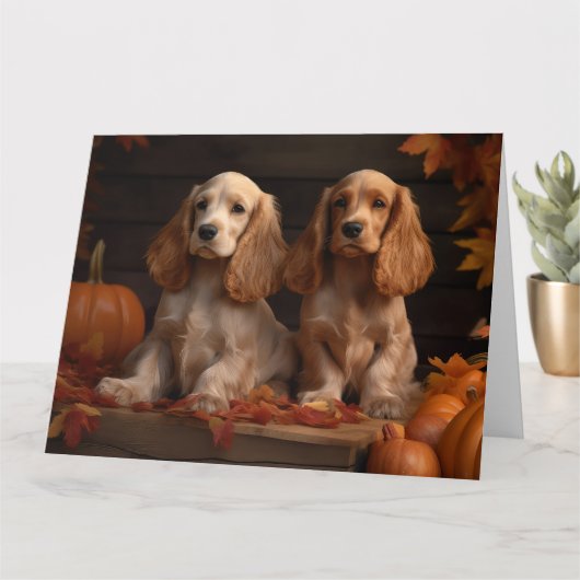 Cocker Spaniel Puppy Herfst Delight Pompoen Kaart (Kleine Plant)