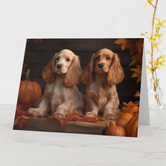Cocker Spaniel Puppy Herfst Delight Pompoen Kaart (Gele Bloem)