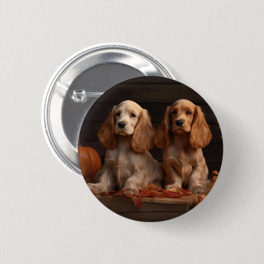 Cocker Spaniel Puppy Herfst Delight Pompoen Ronde Button 5,7 Cm (Voorkant /achterkant)