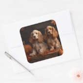 Cocker Spaniel Puppy Herfst Delight Pompoen Vierkante Sticker (Envelop)