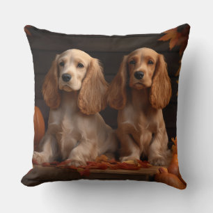 Cocker Spaniel Puppy Herfst Plezier Pompoen  Kussen